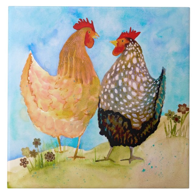 Cheery Chickens Ceramic Kitchen Tile (Front)