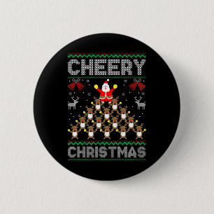Cheery Christmas Santa Claus Reindeer Cheerleading 6 Cm Round Badge