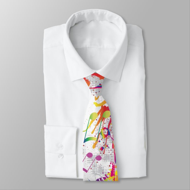 Cheery Colourful Bright Music Notes Paint Splatter Tie (Tied)