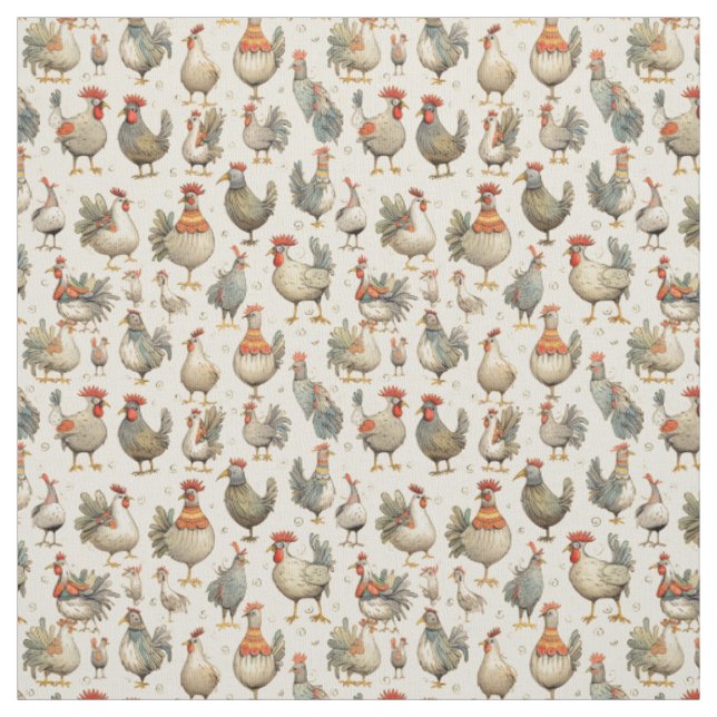 Cheery Coops: Whimsy Chicken Fabric (Swatch)