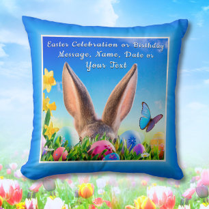 Cheery Easter Pillow with Bunny, Flowers, Eggs