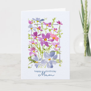 Cheery Happy Birthday Mum Watercolour Wildflower   Card