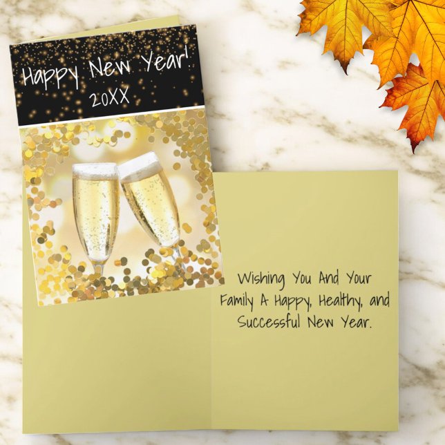 Cheery HAPPY NEW YEAR Personalised Card (custom text greeting card cover and inside greeting)