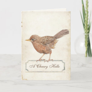 Cheery Hello Vintage Robin Parchment Card
