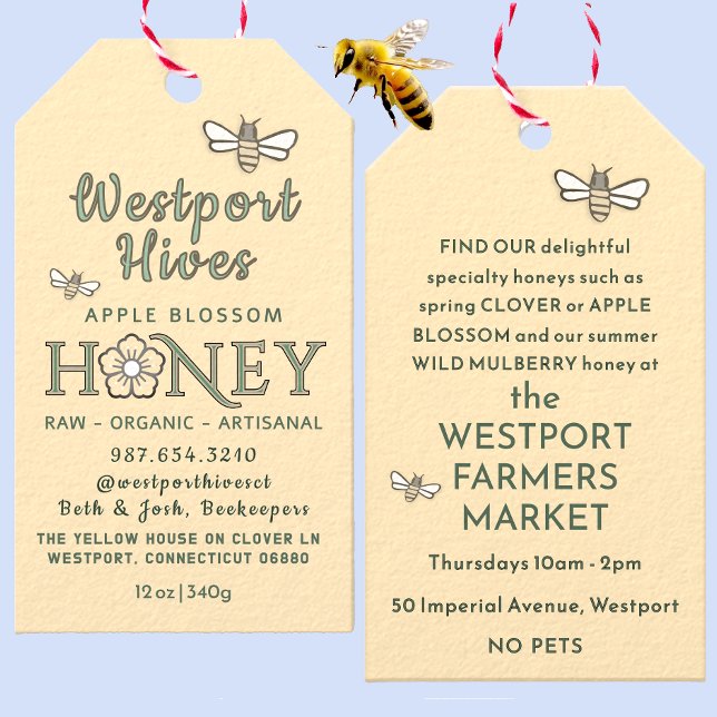 Cheery Honey tag with stylised flower & cute bees  (Creator Uploaded)