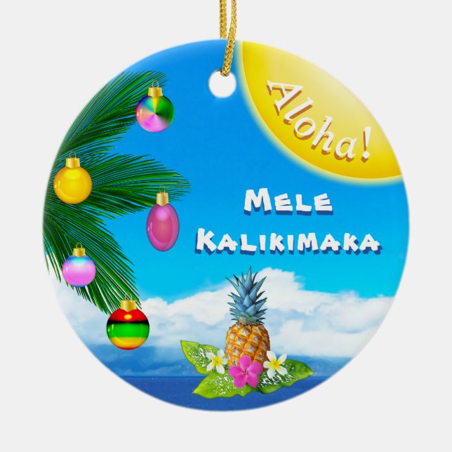 Cheery Mele Kalikimaka Ornaments, 2 Sided Ceramic Tree Decoration (Front)