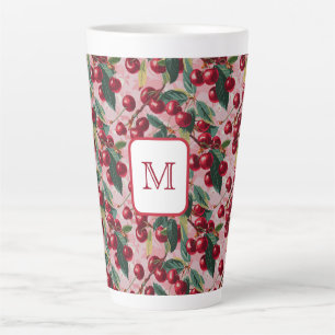 Cheery Monogrammed Vintage Pink 'Cherry Pop' Latte Mug
