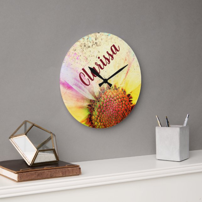 Cheery Pastel Sunflower  Large Clock (Office)