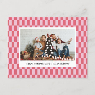Cheery Pink Red Checkers Holiday Christmas Card