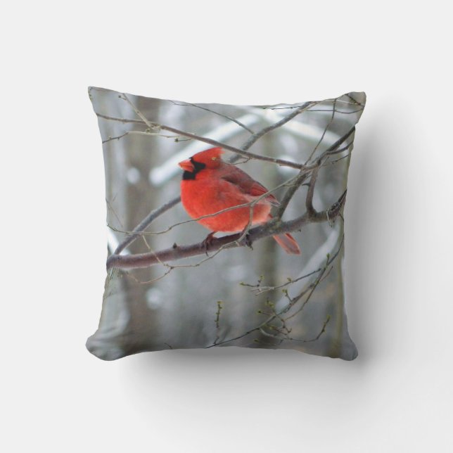 Cheery Red Cardinal Pillow (Front)