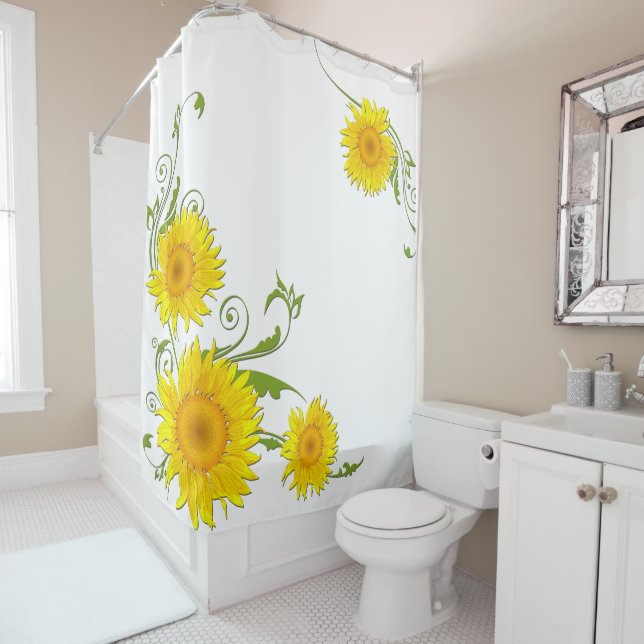 Cheery Sunflowers Shower Curtain (In Situ)