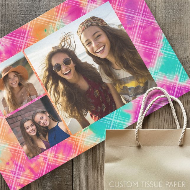 Cheery Tie Dye with 3 Photos -  Tissue Paper (Custom Photo Tissue Paper)