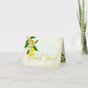 Cheery Watercolor Lemons and Flowers Thank You Card