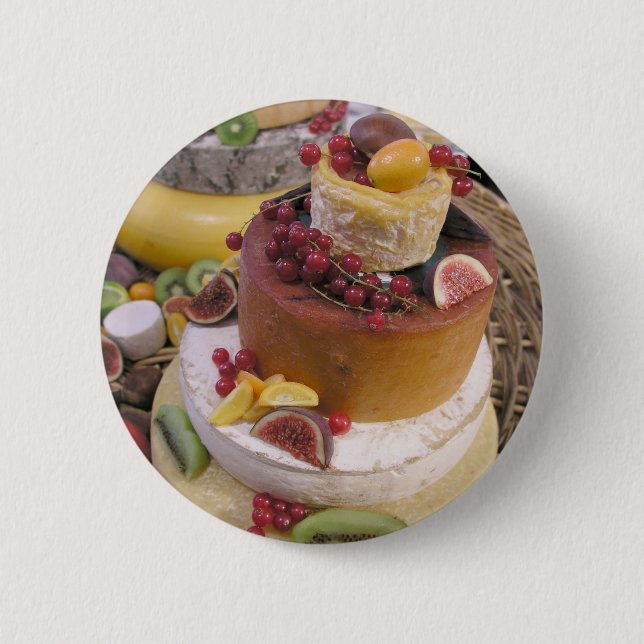 Cheese and fruit 6 cm round badge (Front)