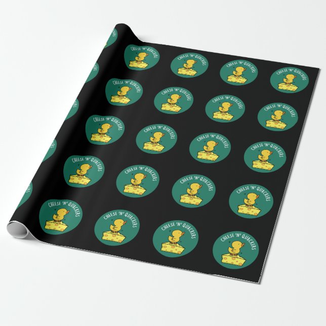 Cheese And Quackers Funny Duck Pun Dark BG Wrapping Paper (Unrolled)