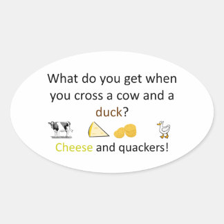 Cheese and quackers joke oval sticker