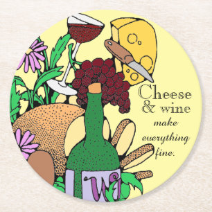 Cheese and Wine Lovers Quote Round Paper Coaster