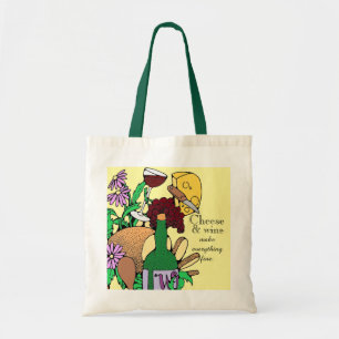 Cheese and Wine Lovers Quote Tote Bag