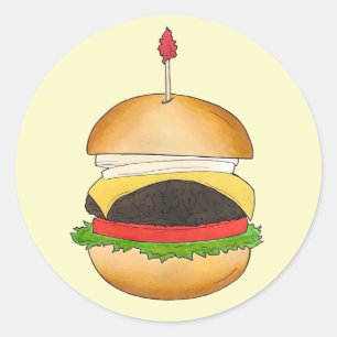 Cheese Burger Cheeseburger BBQ Barbecue Cookout Classic Round Sticker