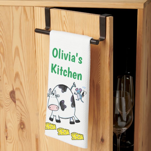 Cheese Cow Mouse Kitchen Hand Towel (Thirds Fold)