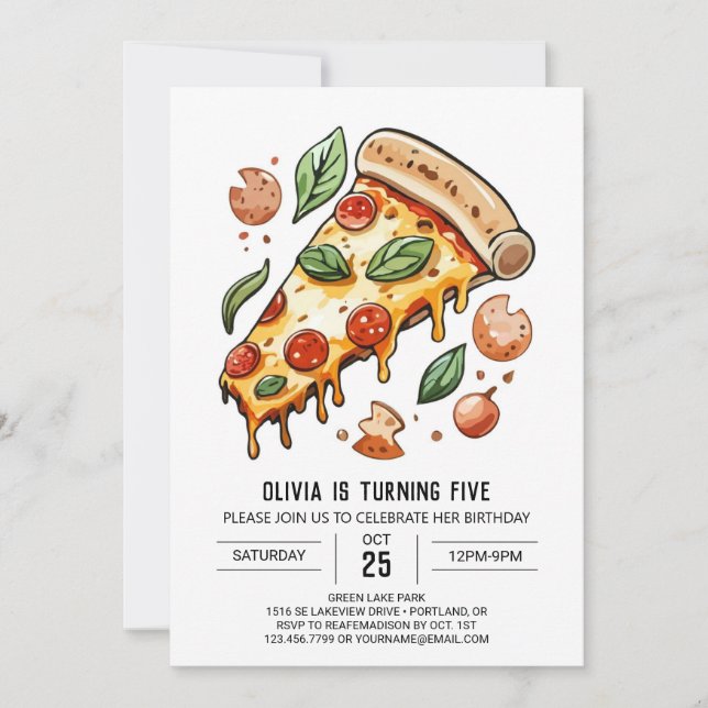 Cheese Elegant Pizza Birthday Invitation (Front)