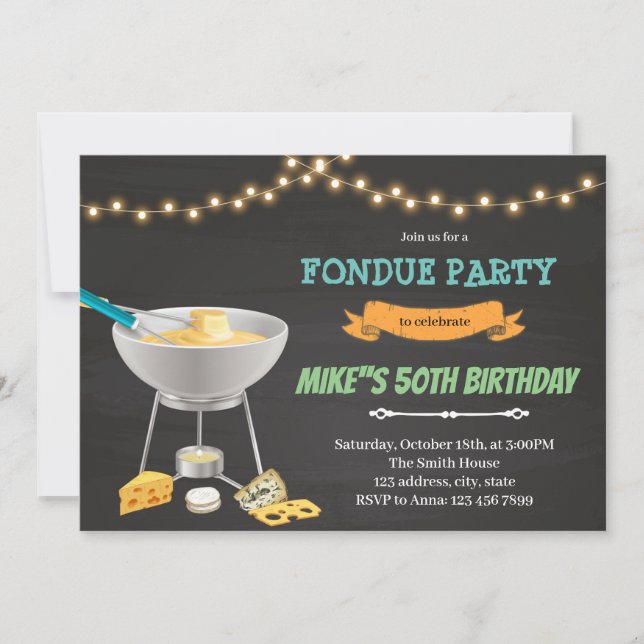 Cheese fondue birthday invitation (Front)