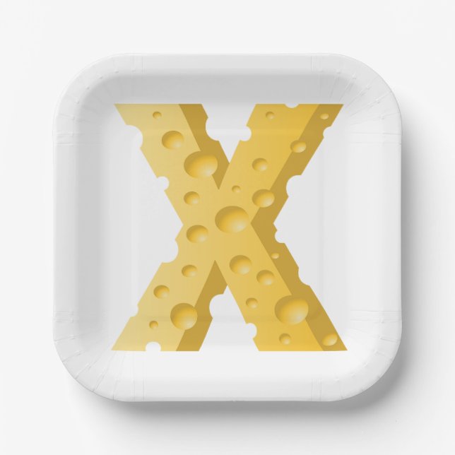 Cheese Letter X Typography Paper Plate (Front)