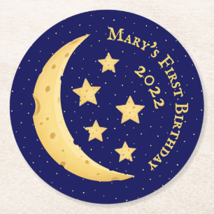 Cheese Moon and Stars Personalised Round Paper Coaster
