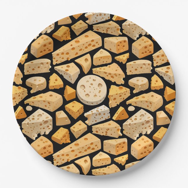Cheese Pieces With Natural Holes Cute Pattern  Paper Plate (Front)