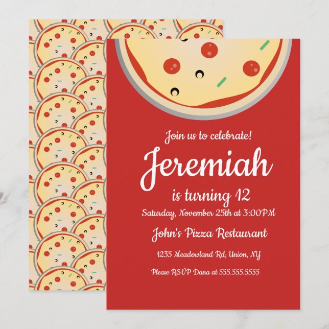 Cheese Pizza Pie Toppings Restaurant Invitation (Front/Back)