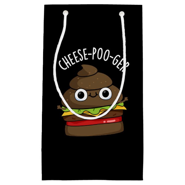 Cheese-poo-ger Funny Poop Pun Dark BG Small Gift Bag (Front)