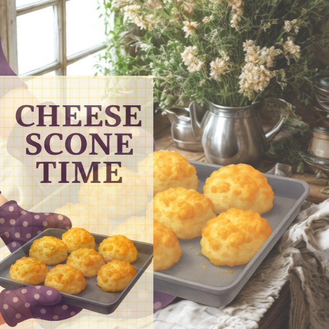 Cheese Scone Time — Kitchen Tea Towel (Warm, golden cheese scones fresh from the oven—perfect cozy kitchen moments.)