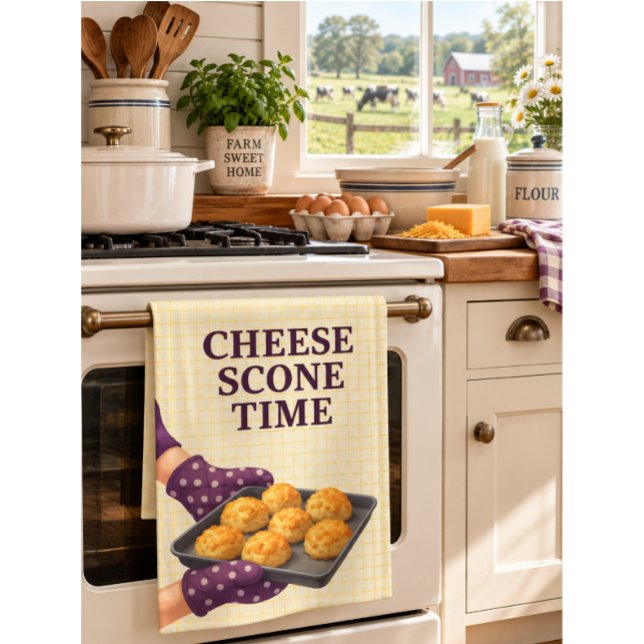 Cheese Scone Time — Kitchen Tea Towel (Cheese Scone Tea Towel for bakers, scone lovers and foodies. A fun baking gift for her, Mum, Nana.)