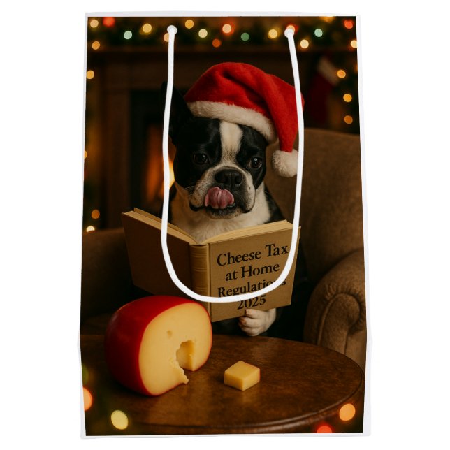 Cheese Tax Christmas gift bag - Boston Terrier (Back)