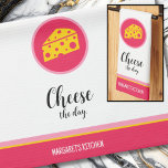 Cheese the Day Cute Funny Cheese Pun Kitchen Towel<br><div class="desc">Who doesn't love a kitchen pun? Cute,  illustrated swiss cheese inside a pink circle with funny/punny "Cheese the Day" below it in a black,  script font. At the very bottom customise with "name's kitchen." Easily change colours to match your kitchen if you like.</div>