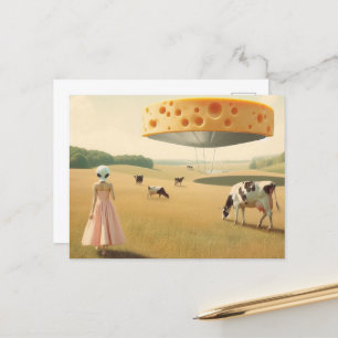 Cheese UFO and Alien in a Dairy Pasture Postcard