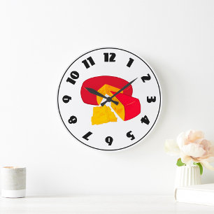 Cheese Wheel Red Wax Dairy Food Large Clock