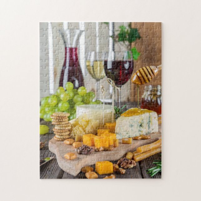 Cheese Wine Honey Walnuts Grapes Crackers Food Jigsaw Puzzle (Vertical)