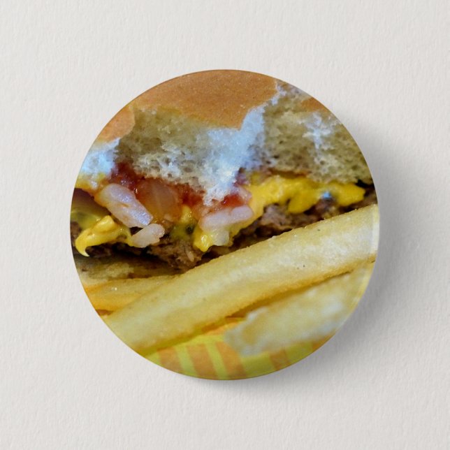 Cheeseburger and Fries 6 Cm Round Badge (Front)