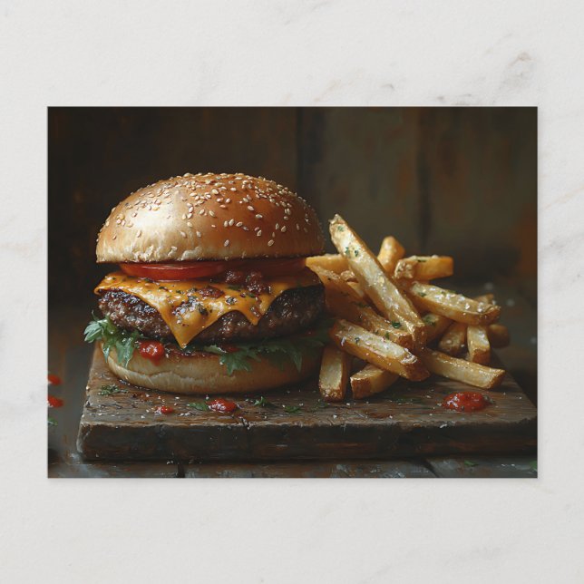 Cheeseburger and Garlic Fries Painting Postcard (Front)