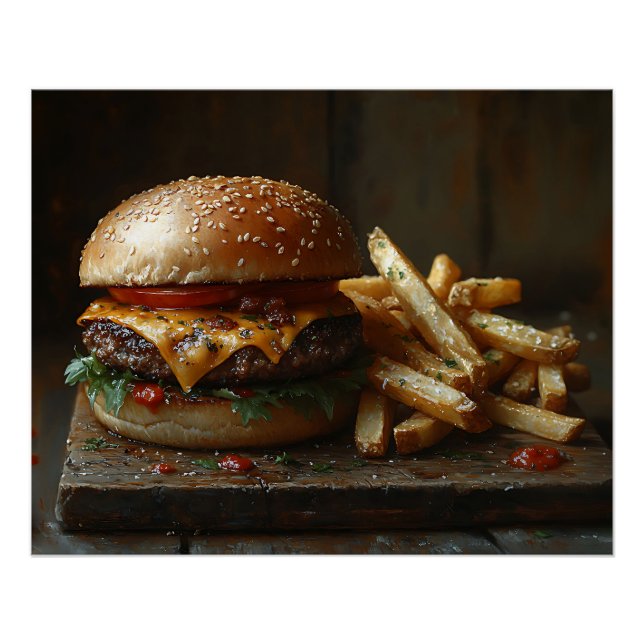 Cheeseburger and Garlic Fries Painting Poster (Front)