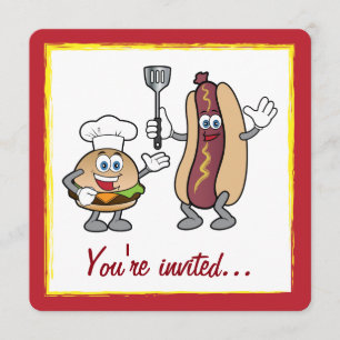 Cheeseburger and Hot Dog Cook-Out Invitation