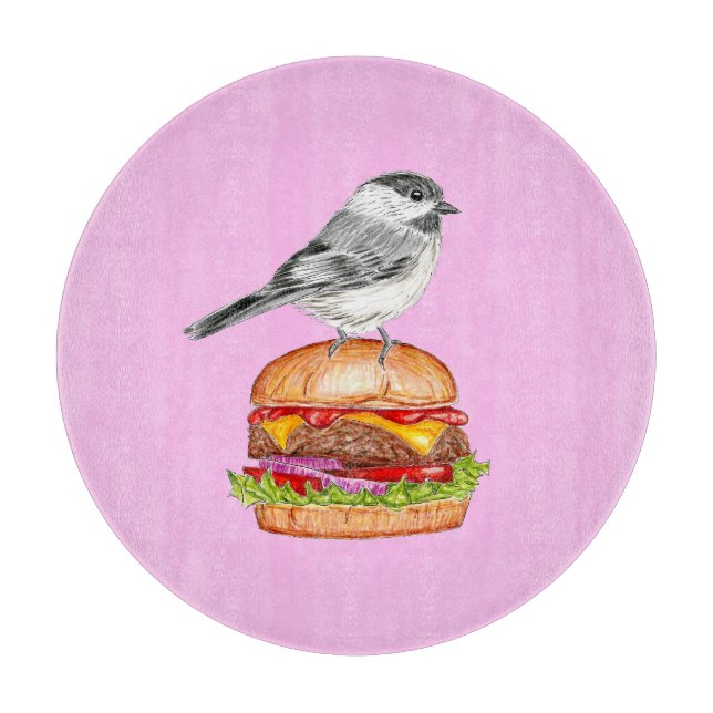 Cheeseburger Bird Black Capped Chickadee Pink Cutting Board (Front)