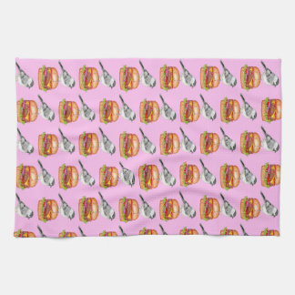 Cheeseburger Bird Black Capped Chickadee Pink Tea Towel