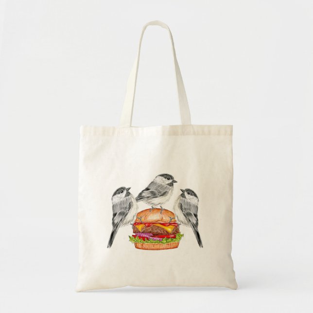 Cheeseburger Birds Mountain Chickadee Tote Bag (Front)