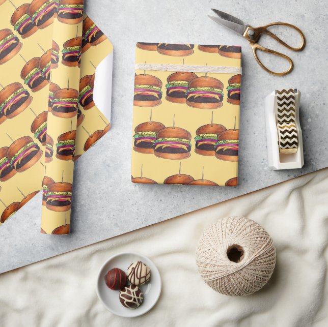 Cheeseburger Burger Hamburger Sliders Bar Pub Wrapping Paper (Crafts)