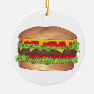 Cheeseburger Cookout Picnic Hamburger Burger Ceramic Tree Decoration