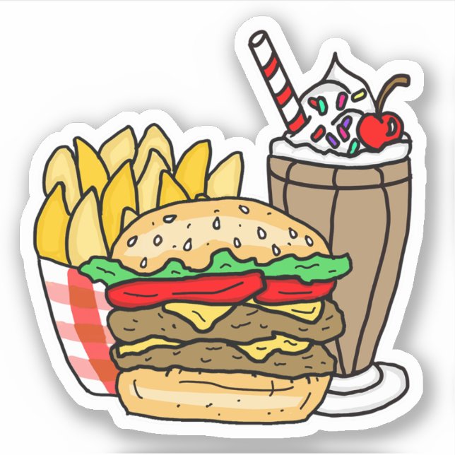 Cheeseburger French Fries and Chocolate Milk Shake (Front)