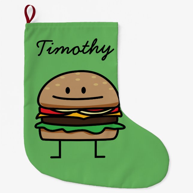 Cheeseburger Hamburger ground meat Beef cheese bun Large Christmas Stocking (Front)