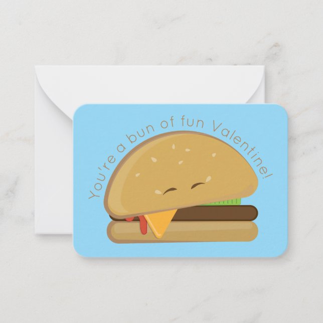 Cheeseburger Mini Kid's Valentine Card Light Blue (Front)